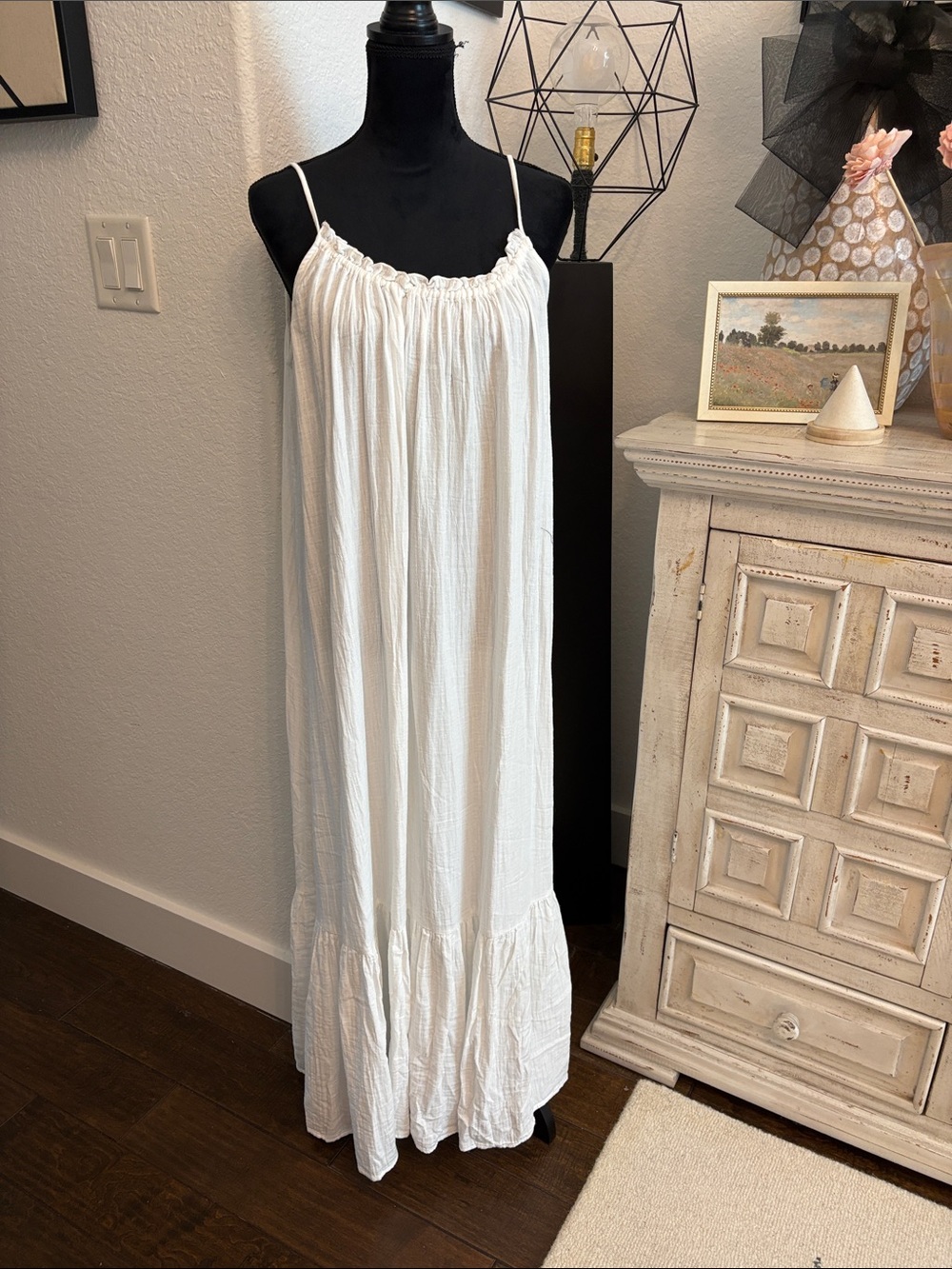 ANTHROPOLOGIE Lightweight White Maxi Sundress with Spaghetti Straps  NWT